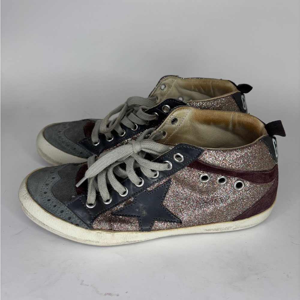 Golden Goose Green/Gold velour midstar Sneakers Silver Star Size 36 US 6 - Picture 9 of 16